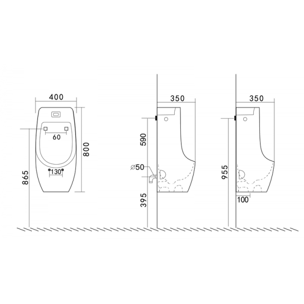 Пісуар підвісний Mixxus Premium BEVEL-1001 390x395x795mm з ІЧ-датчиком автоматичного змиву (MP6661)