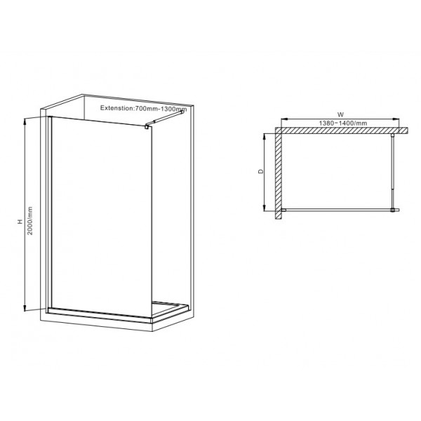 Душова перегородка Mixxus Premium FLAT SP02-140x200-TR Black Walk-In прозоре скло 8мм (MI6858)