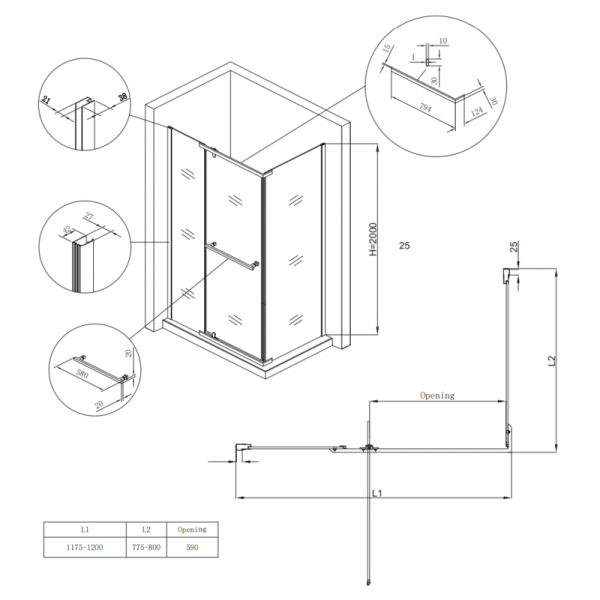 Душова кабіна без піддону Koer SR SC01-120x80x200-TR-01 прозоре скло Easy Clean 8мм, хром (KR5353)