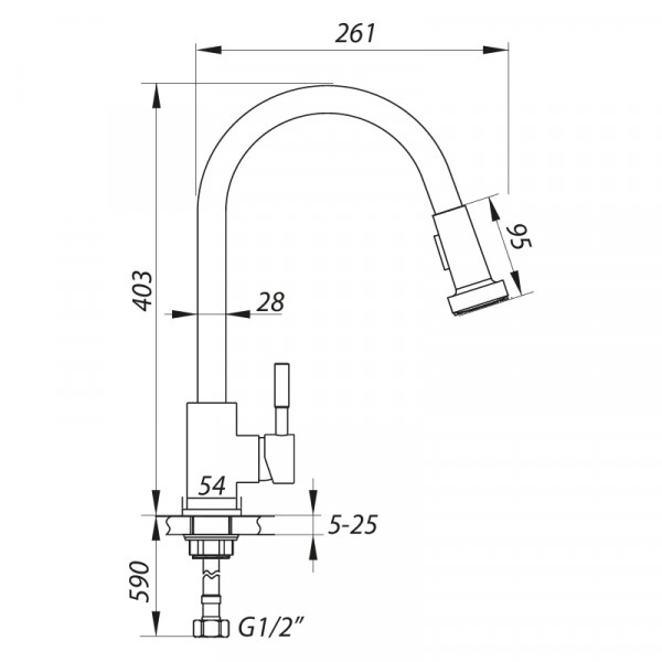 Смеситель для кухни Zerix LR76005-1 с выдвижной лейкой (LL1200)