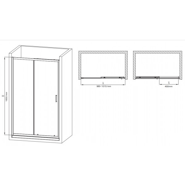 Двері в нішу Mixxus Premium DIVERSE SD01-100x185-TR Black прозоре скло 5мм (MI6876)