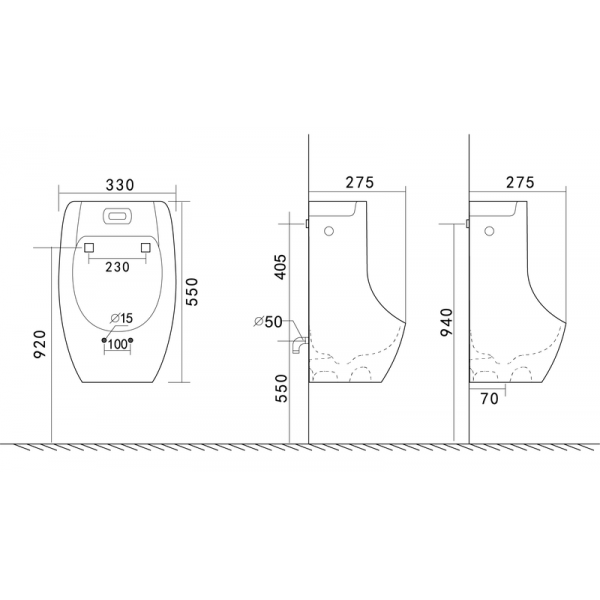 Пісуар підвісний Mixxus Premium BEVEL-1002 330x245x545mm з ІЧ-датчиком автоматичного змиву (MP6662)