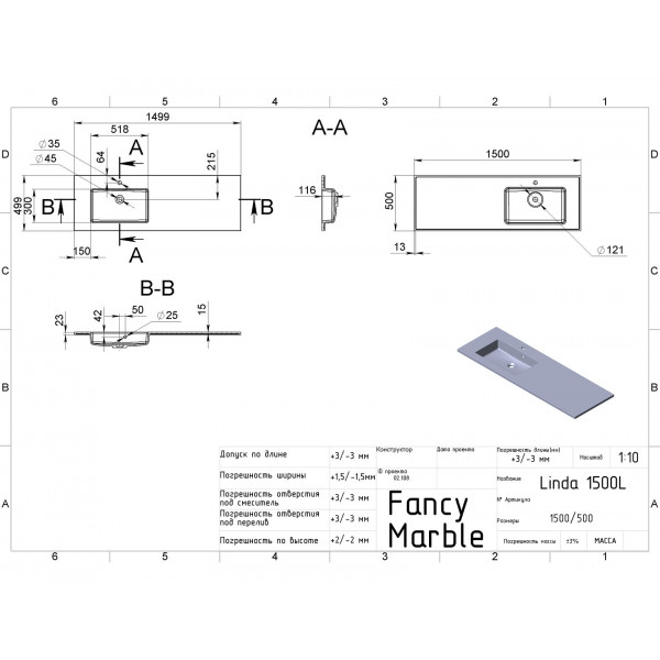 Linda 1500 L/R - білий матовий - Справа