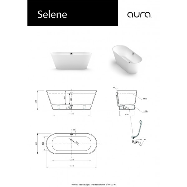 Ванна окремостояча SELENE - білий глянсoвий