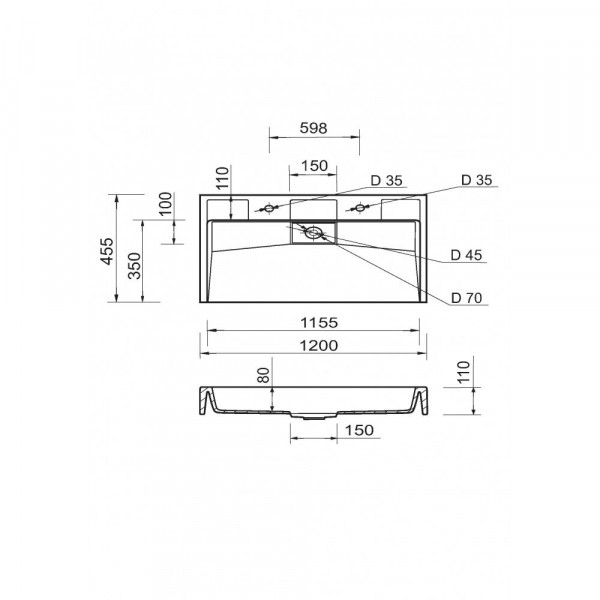 Vitold 1200 (під 2 змішувача) - білий матовий