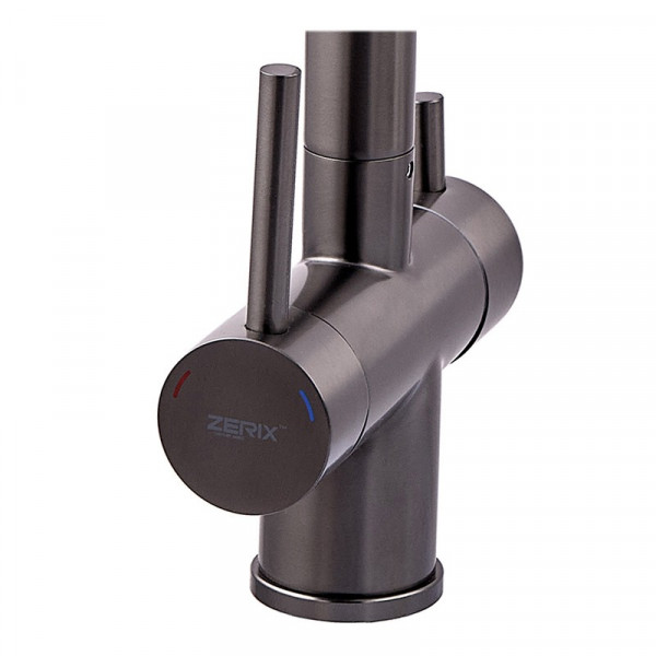 Змішувач для кухні з гнучким виливом на дві води Zerix KIT-021 Graphite REFL.Black з нерж. сталі (ZX5559)