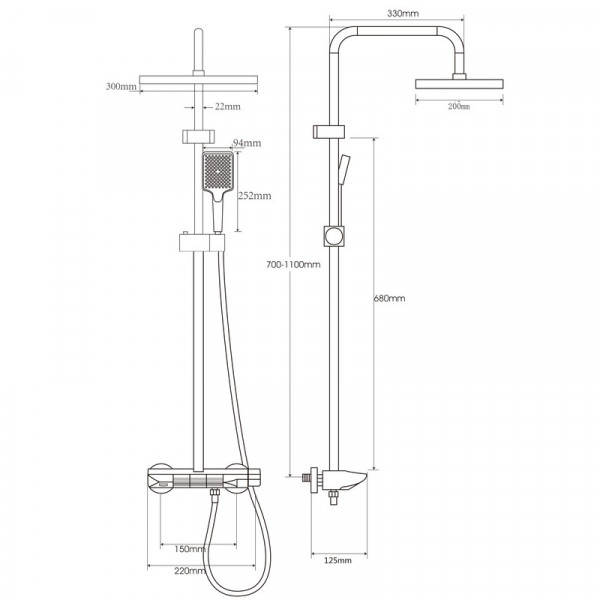 Душова колона Armata BCF-009-J Black зі змішувачем з кнопковим перемикачем, 3 режими (CH6506)