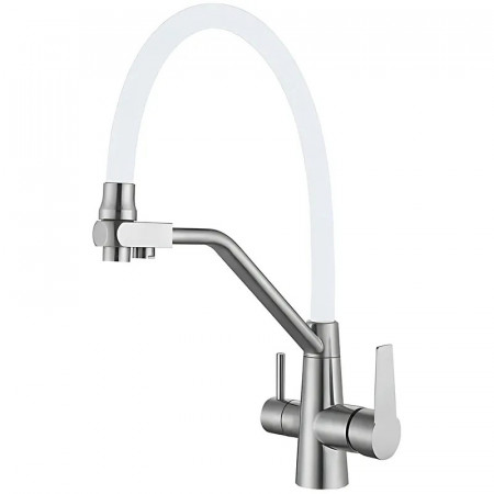 Змішувач для кухні з гнучким виливом на дві води Mixxus FUL-021 REFL.WHITE з нерж. сталі SUS304 (MI7017)