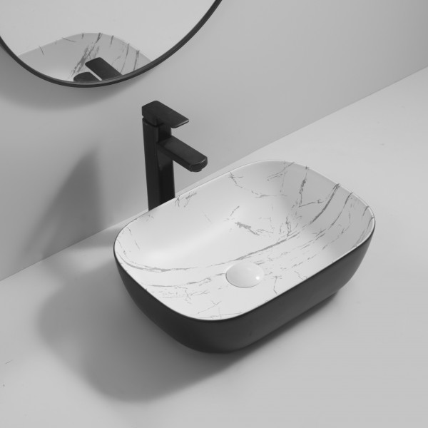 Раковина накладна MIXXUS PREMIUM DIVERSE-0112 MARBLE-BLACK 455х325х135mm (MP6541)