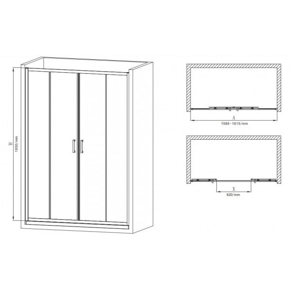 Двері в нішу Mixxus Premium DIVERSE SD01-160x185-TR Black прозоре скло 5мм (MI6879)