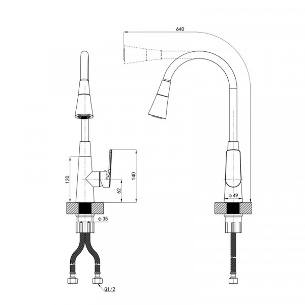 Змішувач для кухні Mixxus Premium Matis 011-T (NUT) Refl.Gray (Колір хром+силік.вилив сірий) (MI8267)