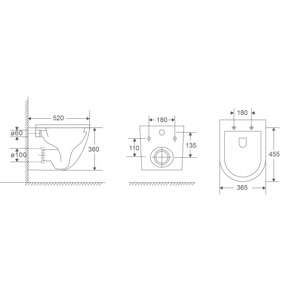 Унітаз підвісний Mixxus Premium Ellipse-0303-R Black 520x365x360mm, система змиву RIMLESS (MP6464)