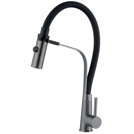 Змішувач для кухні з силіконовим виливом Zerix MAG-017 Graphite Refl.Black з нерж. сталі SUS304 (вил.чорний) (ZX6002)