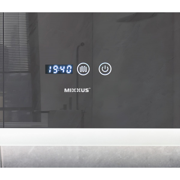 Дзеркало Mixxus FLAT MR04-80x60 з Led Touch, Anti-fog, димером, регулятором яскравості, годинником (MI6928)