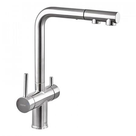 Кухонний змішувач на дві води Zerix LUX-024 з висувною лійкою (нерж. сталь) (ZX5555)