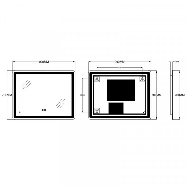 Дзеркало Zerix Mirra MR05-90x70-REVERSE з LED Touch, Anti-fog, димером, регулятором яскравості (ZX6059)