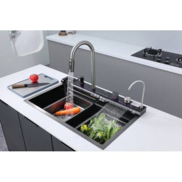 Мийка багатофункціональна Zerix ZH7546-SET-05 Decor Graphite з вбудованим змішувачем з нерж.сталі (ZM5592)