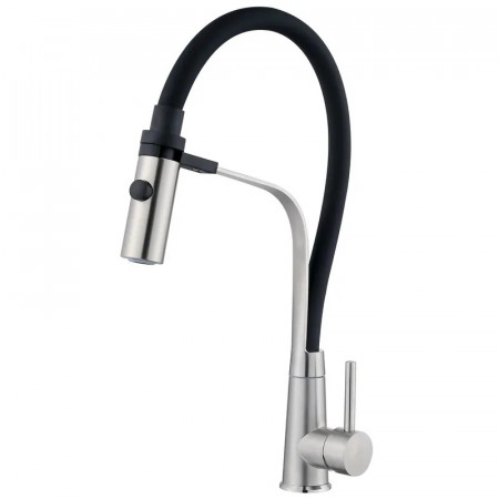 Змішувач для кухні з силіконовим виливом Zerix MAG-017 Refl.Black з нерж. сталі SUS304 (вил.чорний) (ZX6001)