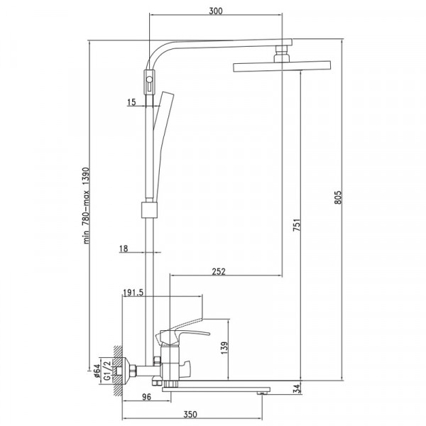 Душова колона зі змішувачем Mixxus Magnum 009-J (MI8231)