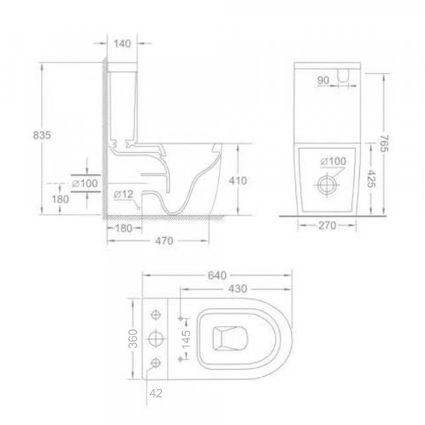 Чаша унітазу-компакту Mixxus Ellipse-0403-T3 Bowl 640х360х835 Tornado 3.0 без сидіння (MI8345)