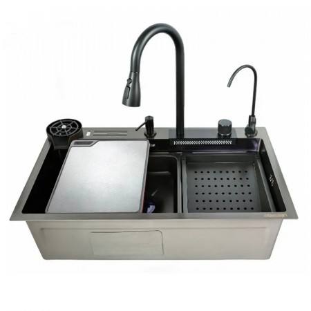Мийка багатофункціональна Zerix ZH7546-SET-06 Micro Decor Graphite з вбудованим змішувачем з нерж.сталі (ZM5587)