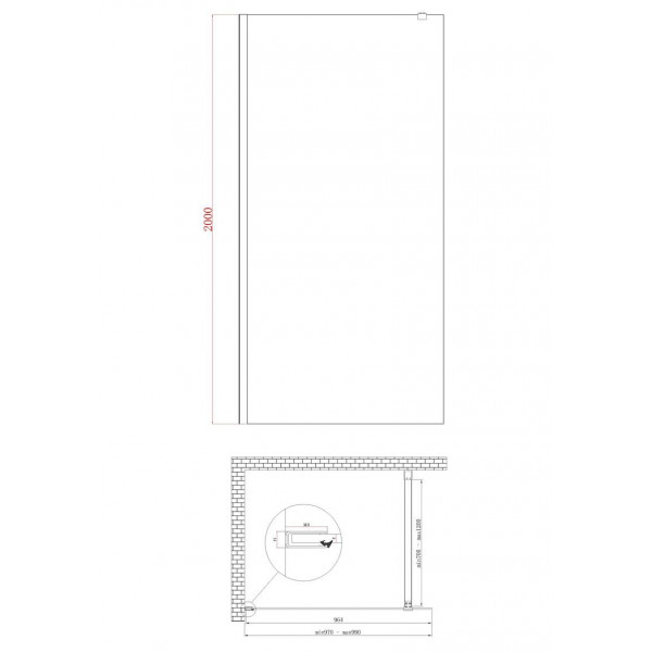 Душова перегородка Koer SR SP01-100x200-TR-01 Walk-In прозоре скло Easy Clean 8мм, хром (KR5393)