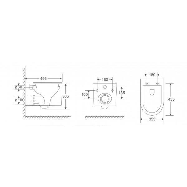 Унітаз підвісний Mixxus Premium Topper-0101-T3 495x355x375mm, система змиву Tornado 1.0 (MP6476)