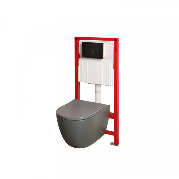Комплект: Mixxus Premium Ellipse-SET-2101 Gray (в 2 ящ) Унітаз система змиву Tornado 3.0+ Інсталяція Koer KT-0404 + панель KT-0604-07 Gun Gray (MP6668)