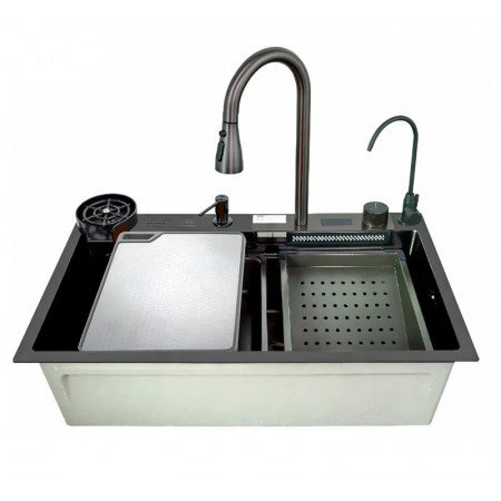 Мийка багатофункціональна Zerix ZH7546-SET-07 Micro Decor Graphite з вбудованим змішувачем з нерж.сталі (ZM5591)