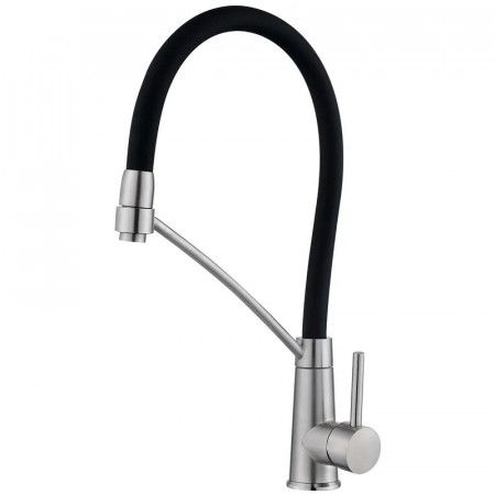 Змішувач для кухні з силіконовим виливом Zerix FUL-017 Refl.Black з нерж. сталі SUS304 (вил.чорний) (ZX5992)