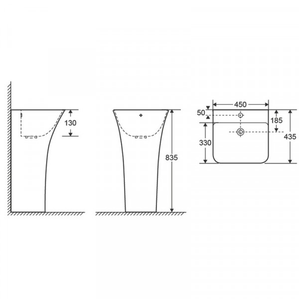 Раковина моноблок Mixxus BEVEL-1101 з отвором під змішувач та переливом 450х435х835mm (MI6697)