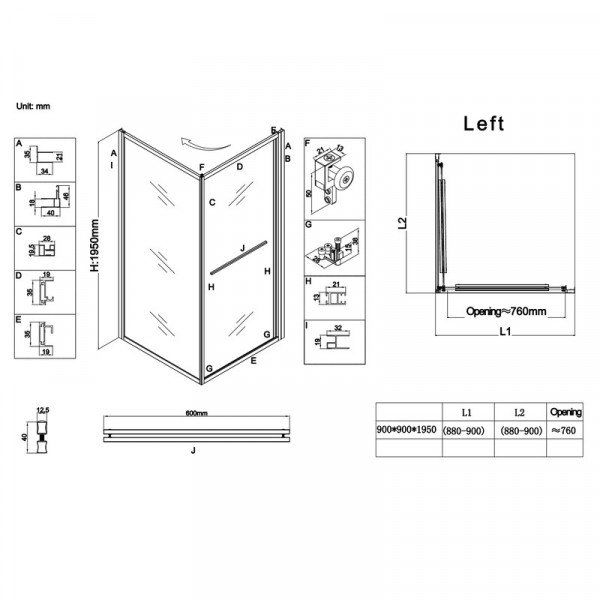 Душова кабіна без піддону Koer SR SC09-90x90x200-L-TR-01 прозоре скло Easy Clean 6мм Хром (KR5683)