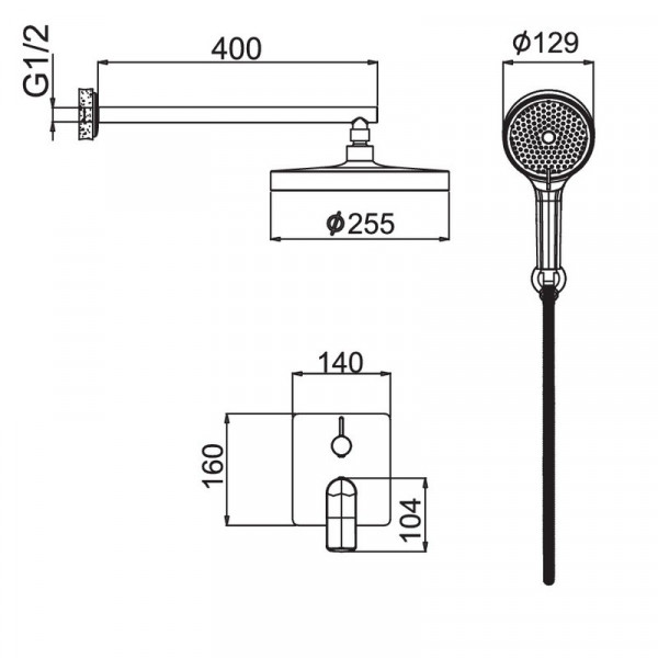 Вбудована душова система Haiba Bolero 003 (INNER) зі змішувачем та тропічним душем (HB9640)