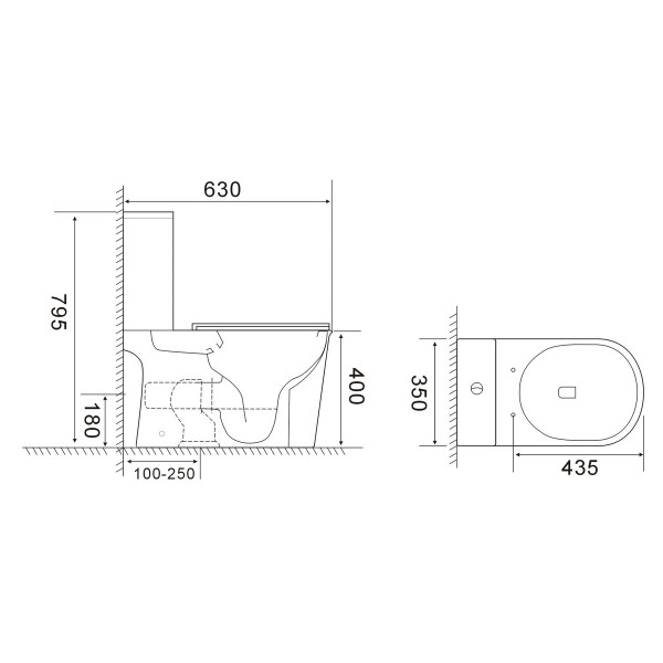 Чаша унітазу-компакту Mixxus Wave-0405-R Bowl 630х350х795 Rimless без сидіння (MI8363)