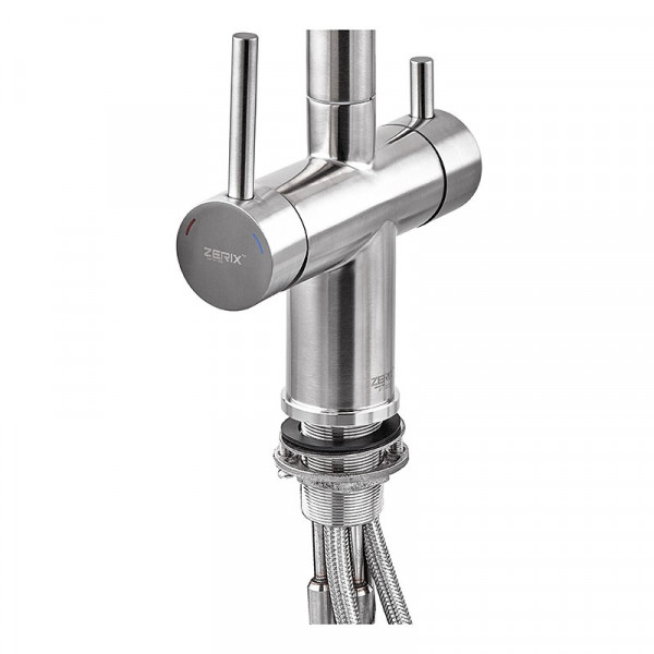 Кухонний змішувач на дві води Zerix LUX-024 з висувною лійкою (нерж. сталь) (ZX5555)