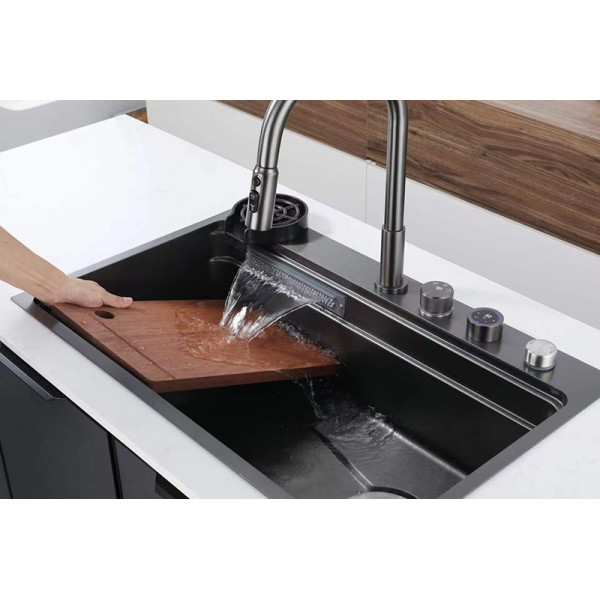 Мийка Zerix ZH7548-SET-03 Nano-Black з вбудованим змішувачем з нерж. сталі (ZM5577)