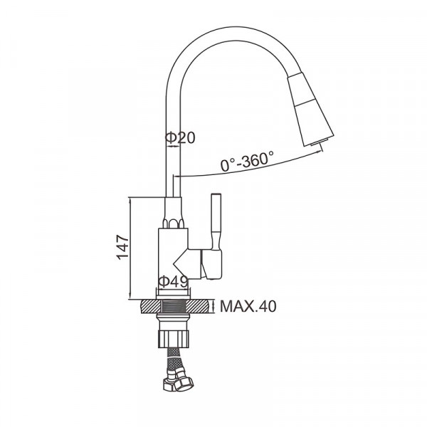 Змішувач для кухні Zerix ATRIUM-011-T REFL.BLACK (Колір хром+силік.вилив чорний) (ZX4720)