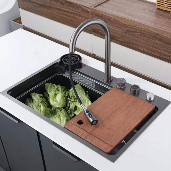 Мийка Zerix ZH7548-SET-03 Nano-Black з вбудованим змішувачем з нерж. сталі (ZM5577)