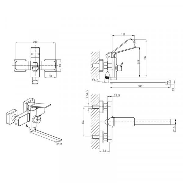 Змішувач для ванни Mixxus Wilson 006 Euro (MI7131)