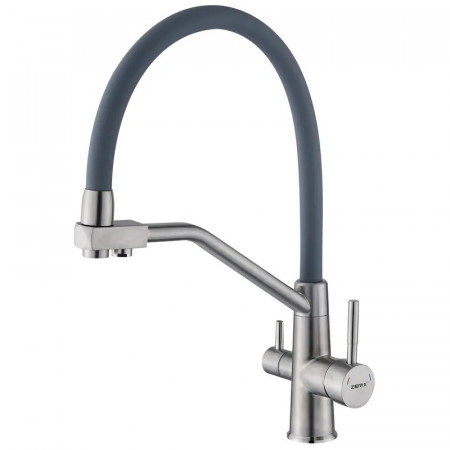 Змішувач для кухні з силіконовим виливом Zerix FUL-021 Refl.Gray з нерж. сталі SUS304 з виходом для пит.води (ZX5998)