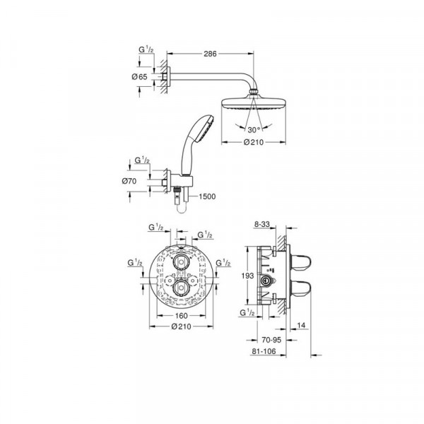 Душова система з системою Tempesta 210 Grohe Grohtherm 1000 (34614001)