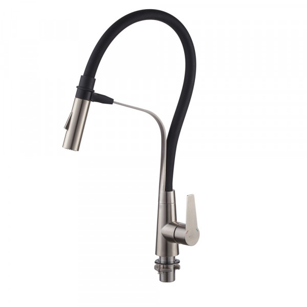 Кухонний змішувач з чорним силіконовим виливом Koer KI-70022-02 (з нерж. сталі) (KR4799)