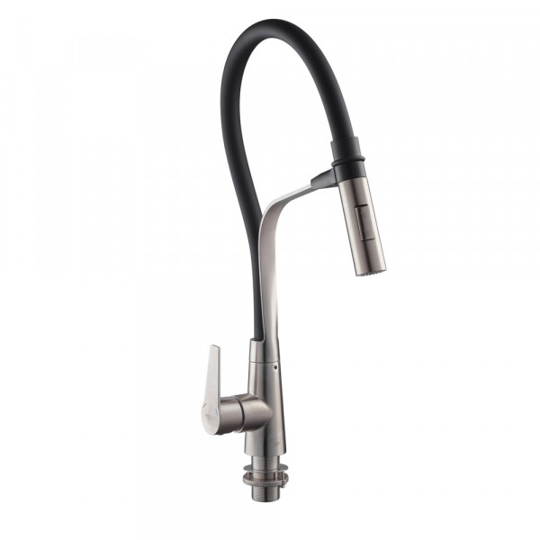 Кухонний змішувач з чорним силіконовим виливом Koer KI-70022-02 (з нерж. сталі) (KR4799)