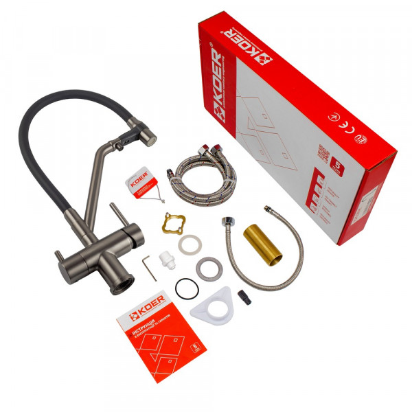 Кухонний змішувач з силік. виливом і вих. для питної води KOER KB-72006-07 (KR3382)