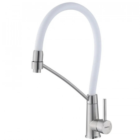 Змішувач для кухні з силіконовим виливом Zerix FUL-017 Refl.White з нерж. сталі SUS304 (вил.білий) (ZX5994)