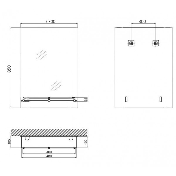 Дзеркало настінне Zerix SANSA MRZ05-70x85x10 прямокутне з полицею (ZX5629)