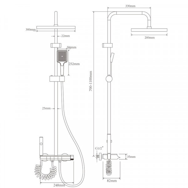 Душова колона зі змішувачем з кнопковим перемикачем з алюмінію ZERIX PBI-009-J GRAPHITE, 4 режими (ZX5850)
