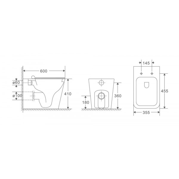 Унітаз підлоговий безбачковий Mixxus Premium QUADRO-0701-R 600х355х410mm, система змиву RIMLESS (MP6590)