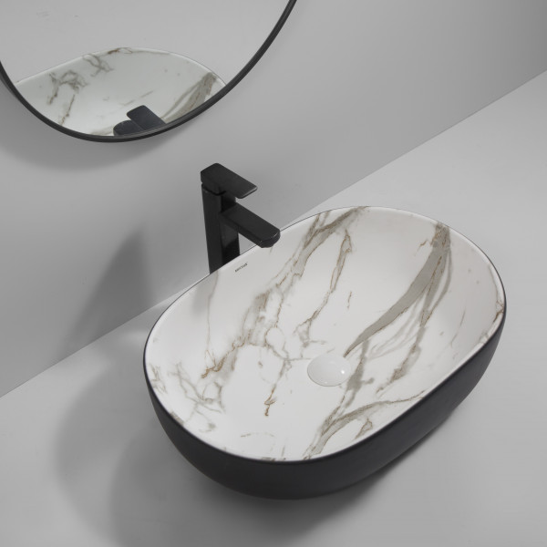 Раковина накладна MIXXUS PREMIUM ELLIPSE-0105 MARBLE-BLACK 600х400х150mm (MP6565)