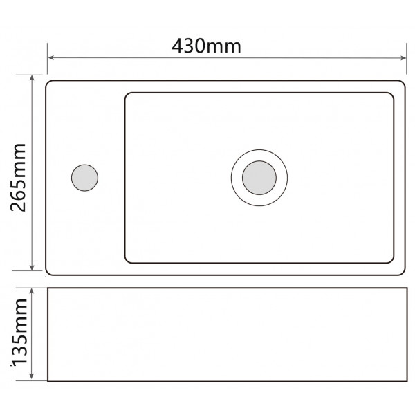 Раковина підвісна Mixxus Premium QUADRO-1201-R 430х265х135mm з отвором під змішувач та переливом (MP6504)